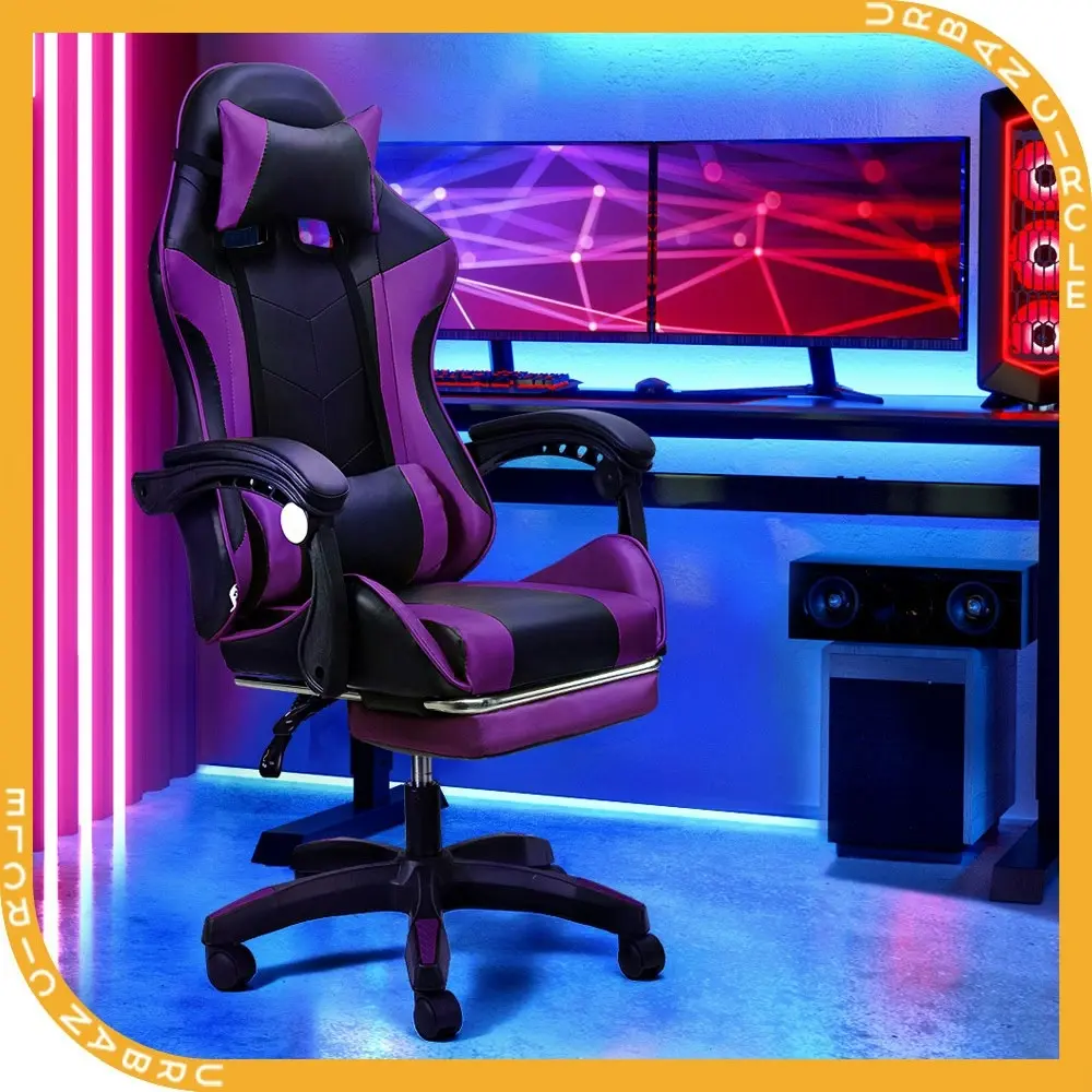 Furb Gaming Chair Racing Recliner Footrest Office Chair Lumbar Support Headrest Purple