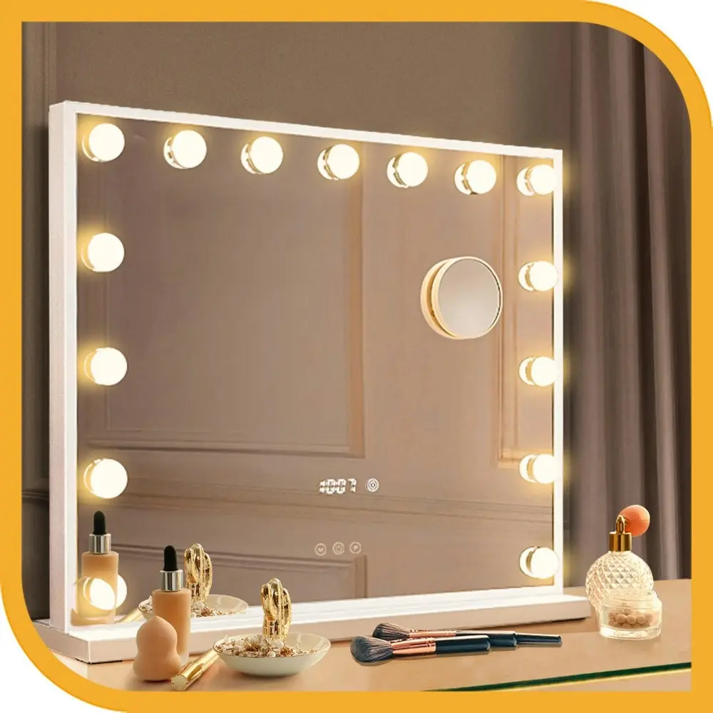 Simplus Vanity Makeup Mirror With Lights Hollywood LED Mirrors Stand Wall Mounted 15 Blubs White