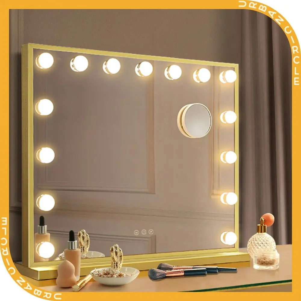 Simplus Vanity Makeup Mirror With Lights Hollywood LED Mirrors Stand Wall Mounted 15 Blubs Gold