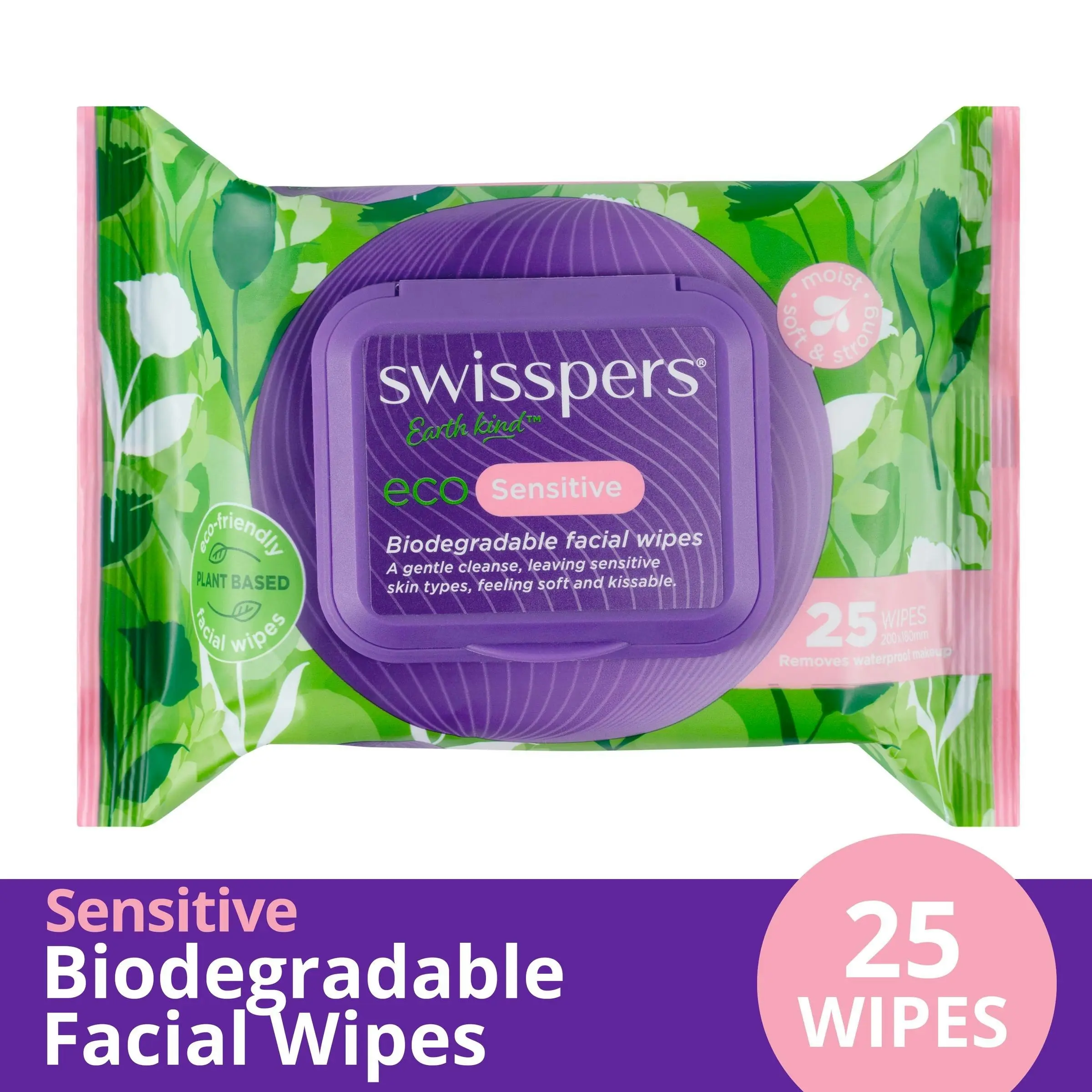 Swisspers Eco Sensitive Biodegradable Facial Wipes 25 Pack