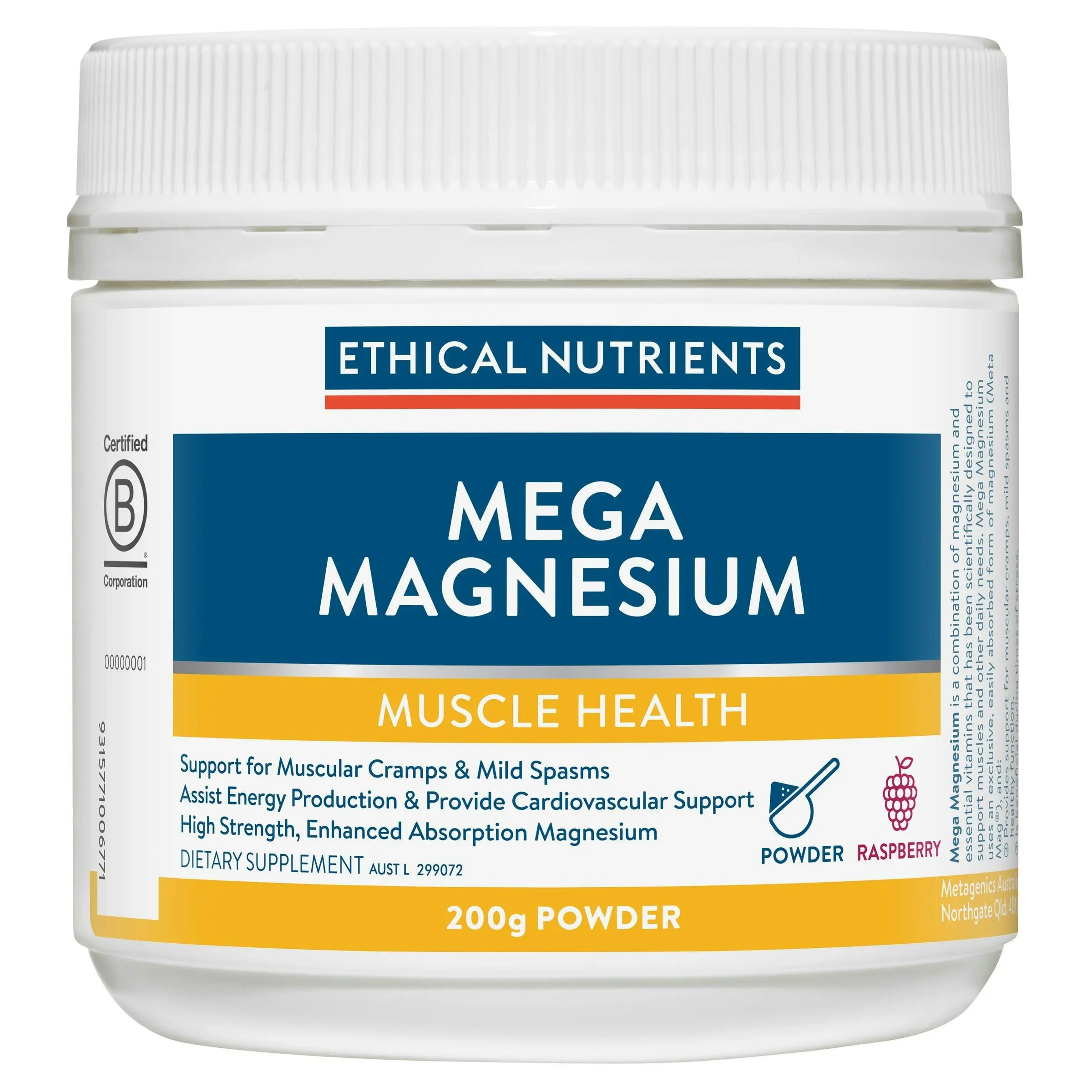 Ethical Nutrients Mega Magnesium Powder Raspberry 200g