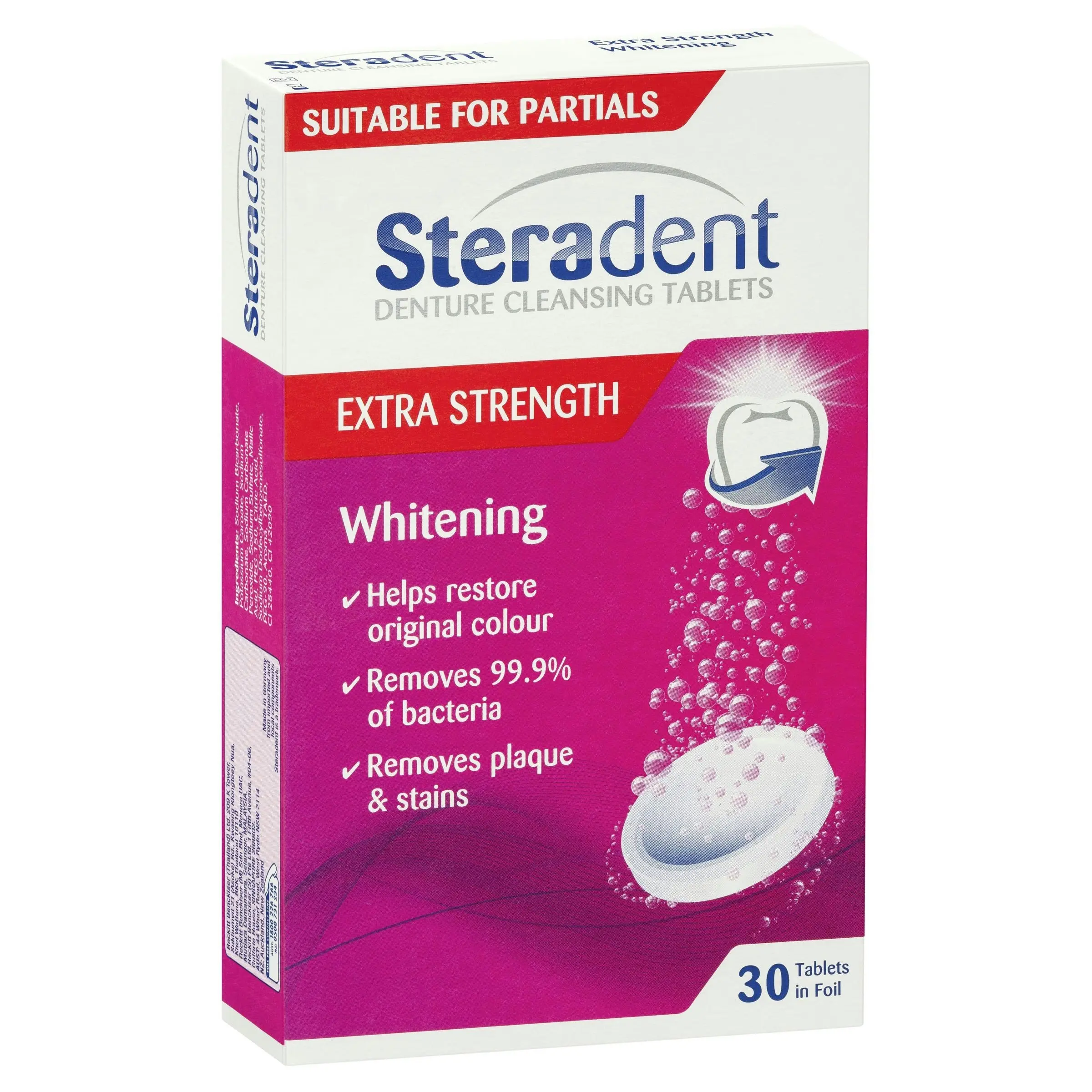 Steradent Extra Strength Whitening Tablets 30 Pack