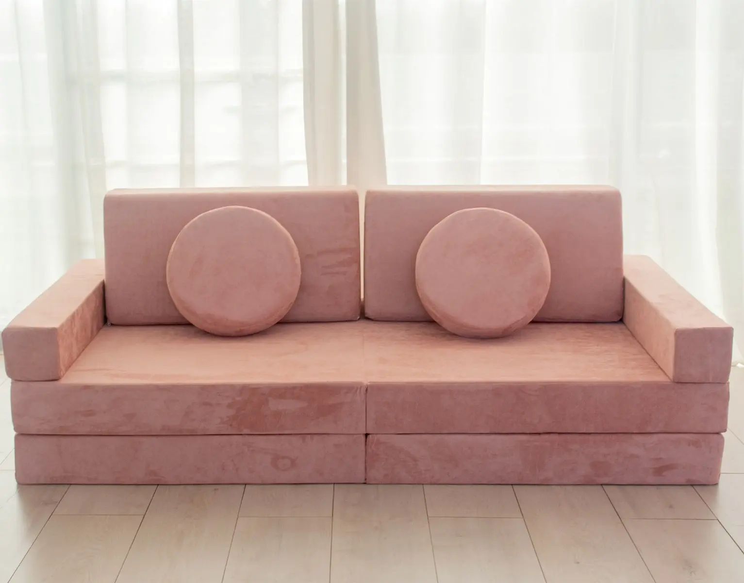 All 4 Kids Roman 10 PCS Play Couch with Suede Cover - Pastel Pink