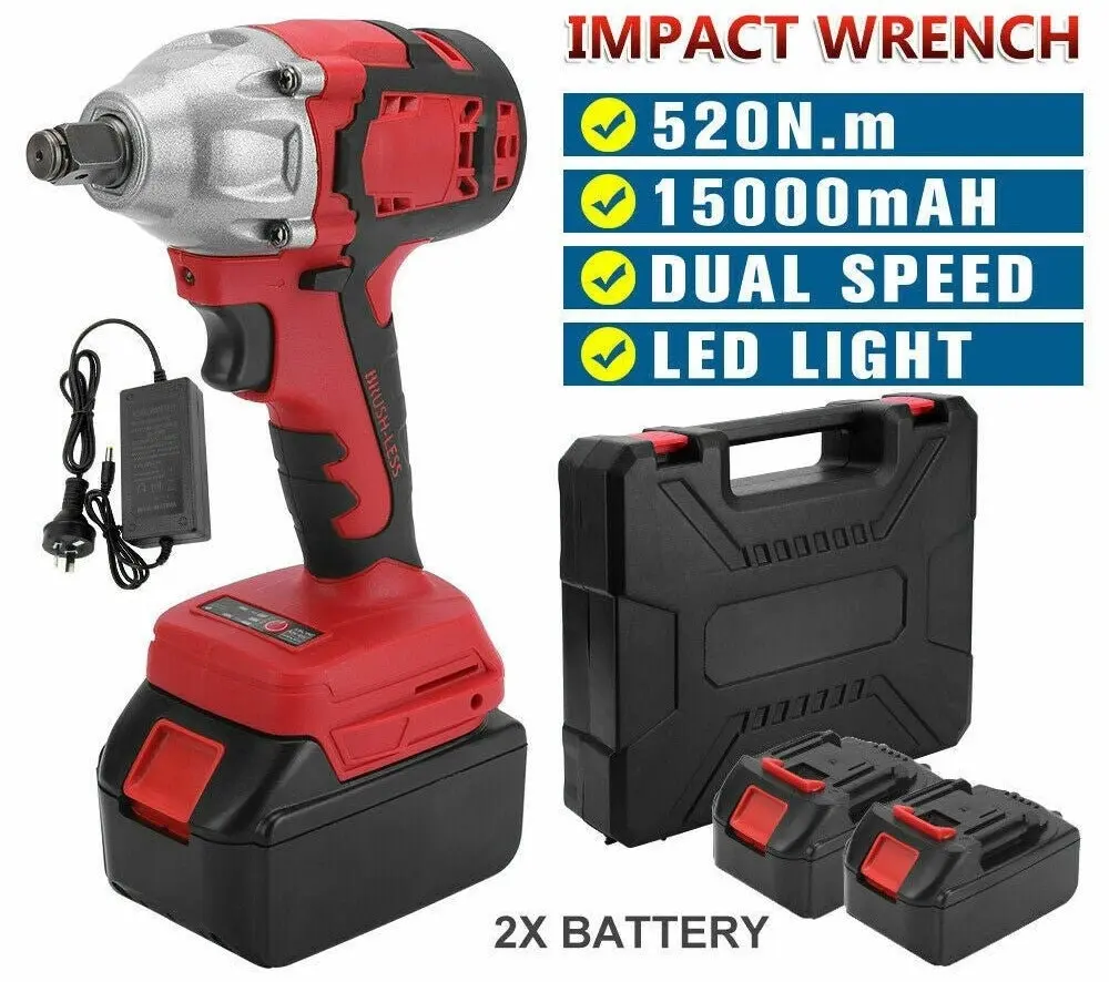 Cordless Power Impact Wrench Brushless Rattle Gun Drill Tool Socket w/ 2 Battery