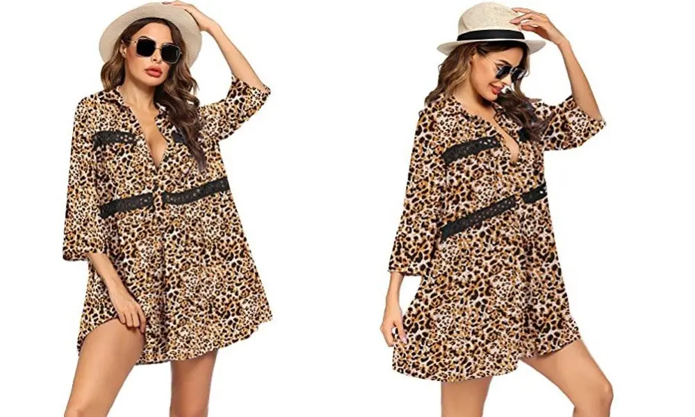 Beach Cover Up T-Shirt Dress - Leopard