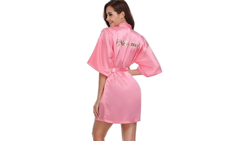 Women's Wedding Robe with Gold Glitter Print - Bridesmaid - Pink