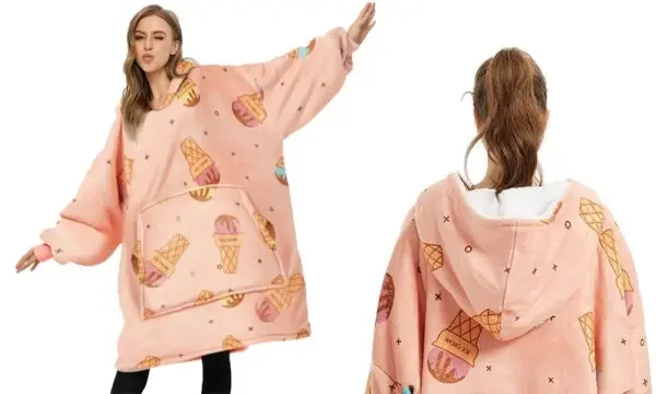 Oversized Plush Hooded Blanket - Ice Cream