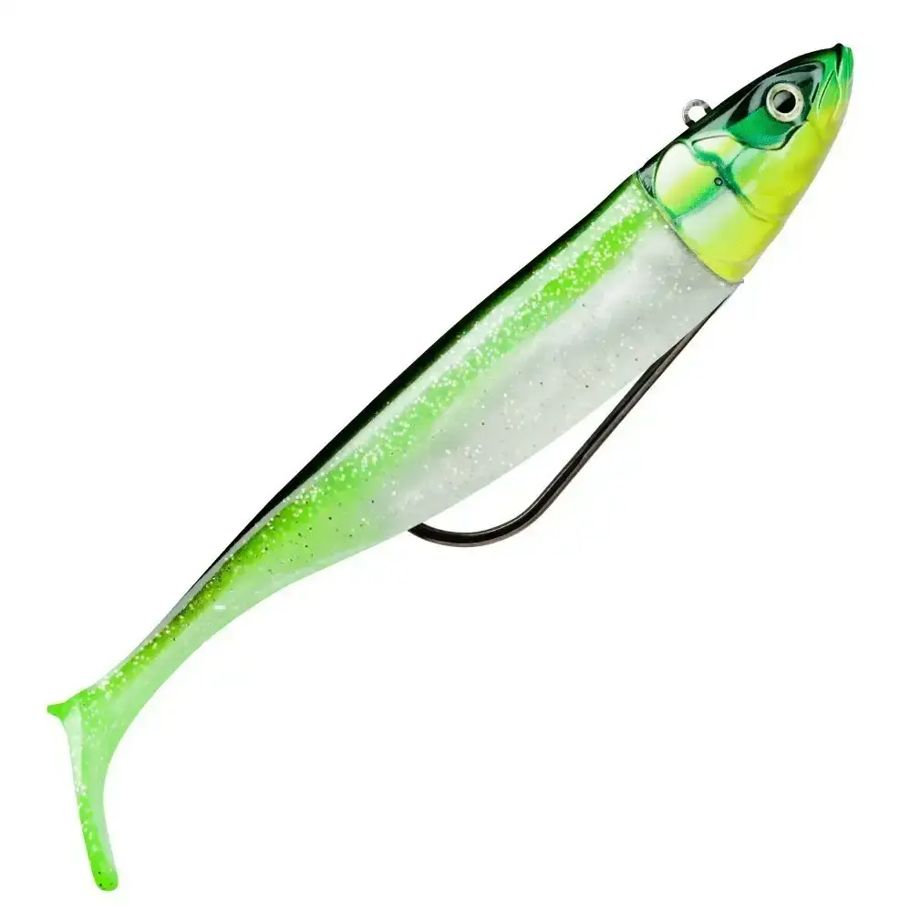 2 Pack of Rigged 12cm Storm Biscay Shad Soft Body Fishing Lures - Coastal Green