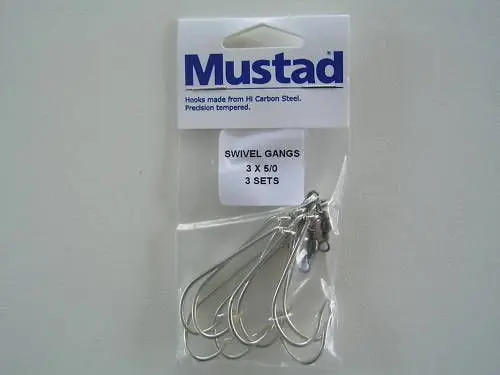 Mustad Pre-Rigged Swivel Gang Hooks 5/0 3 Hooks 3 Sets