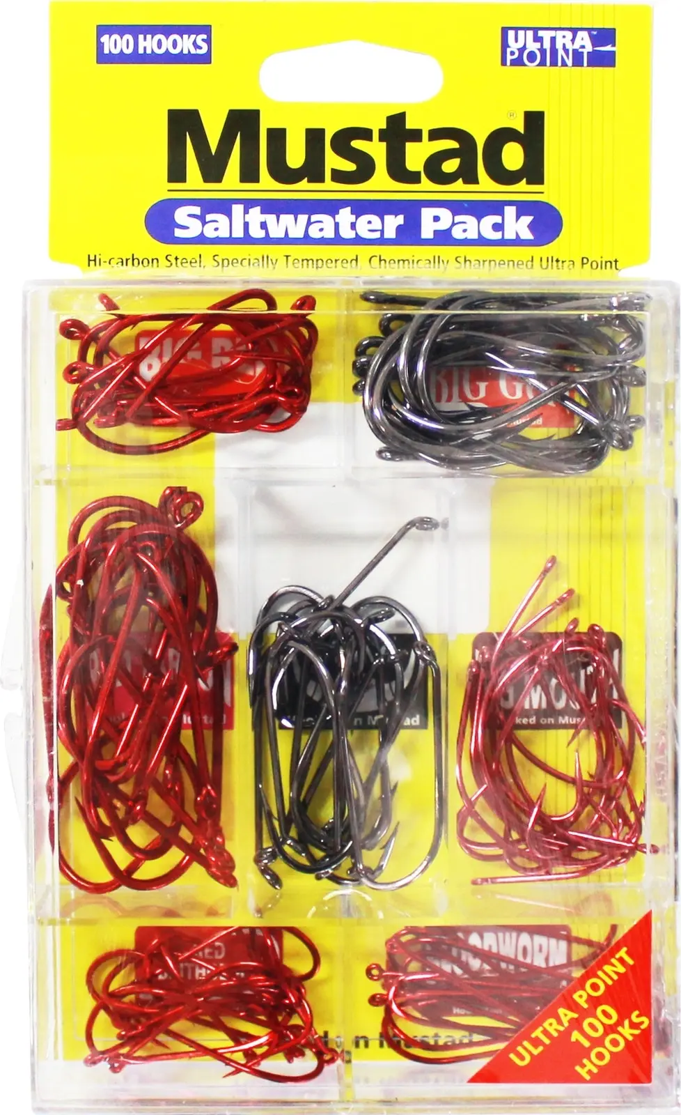 100 Pce Mustad Assorted Chemically Sharpened Saltwater Hook Pack in Tackle Tray