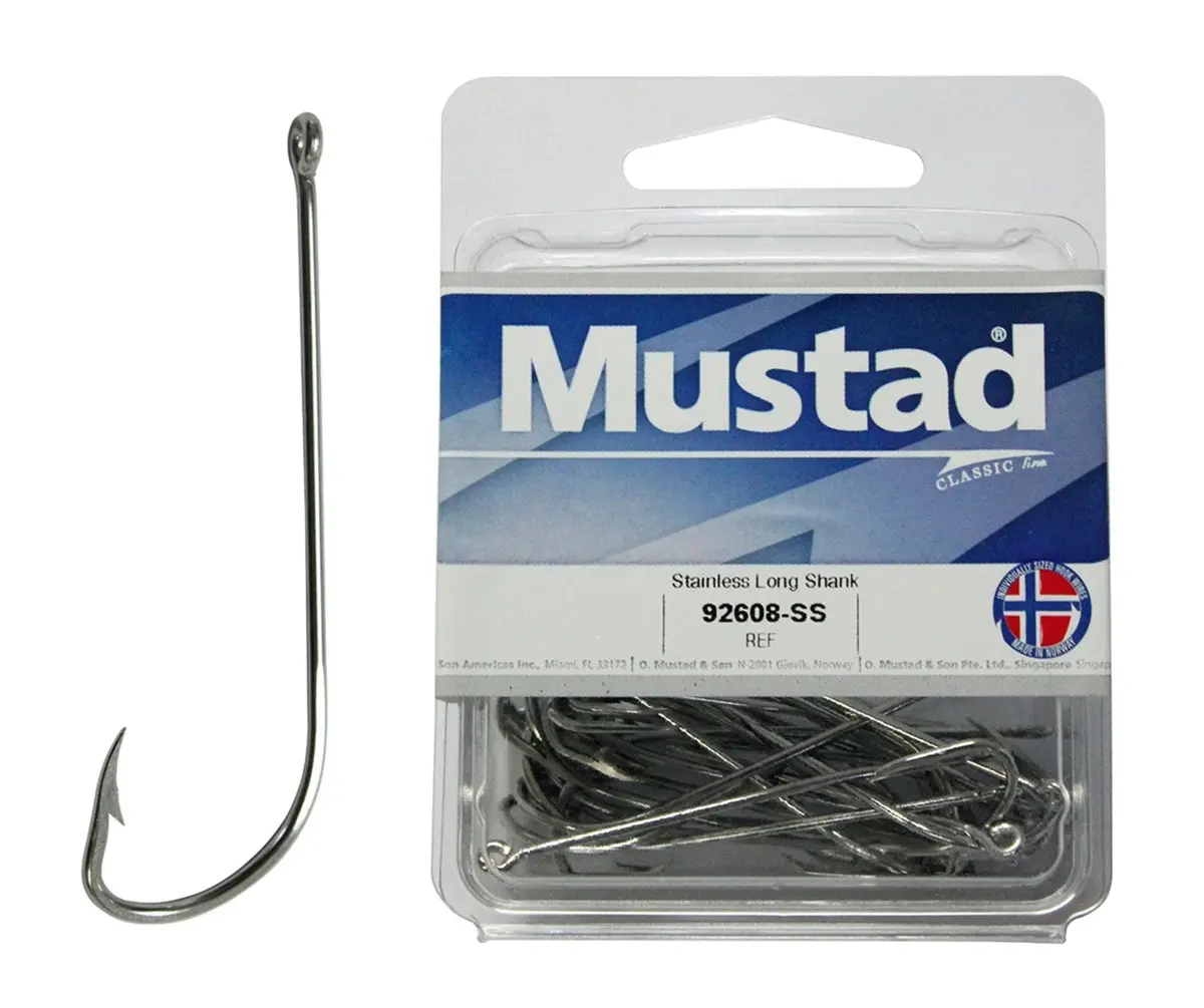 1 Box of Mustad 92608 Long Shank Stainless Steel Beak Fishing Hooks