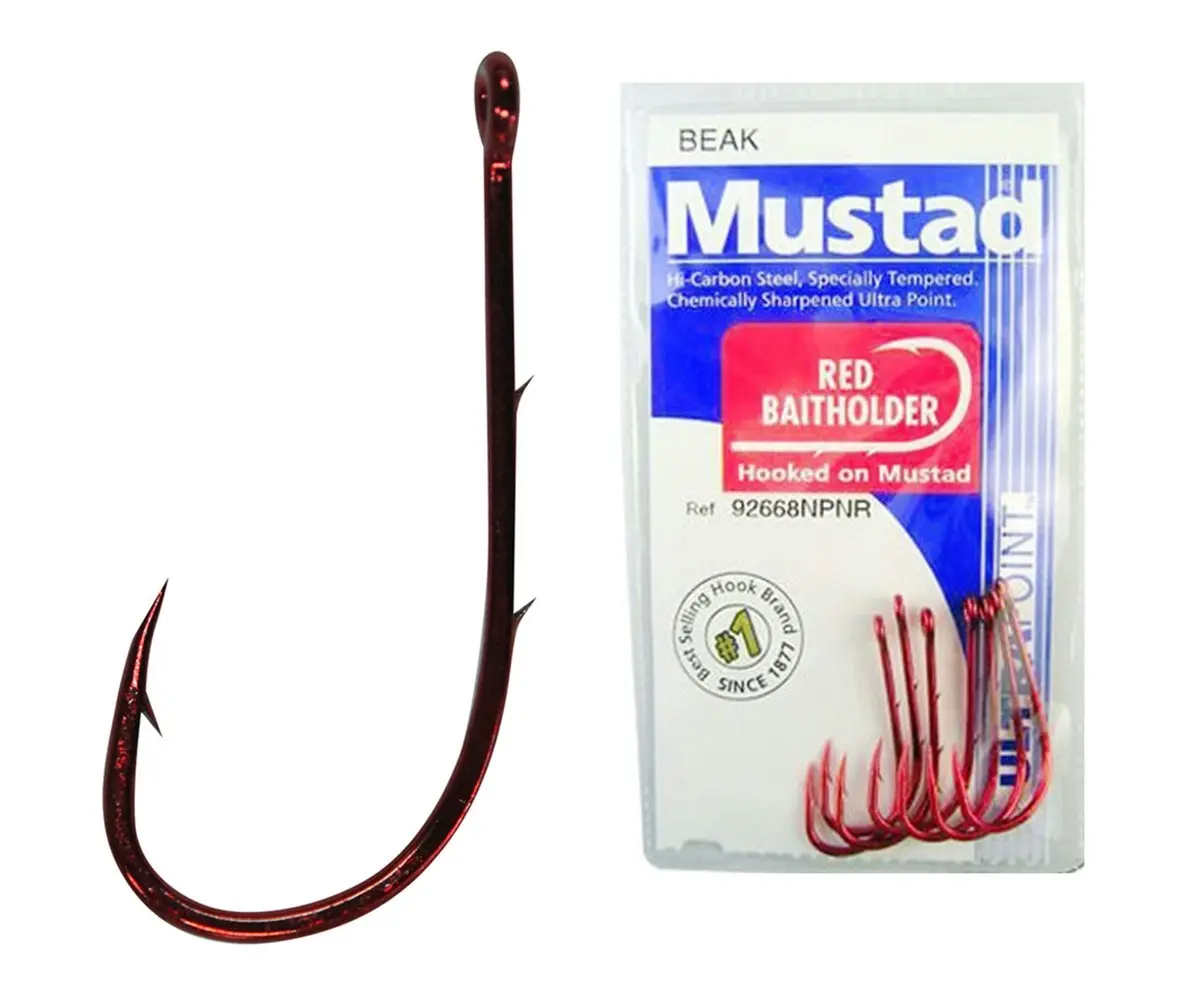 1 Packet of Mustad 92668NPNR Red Baitholder Chemically Sharp Fishing Hooks