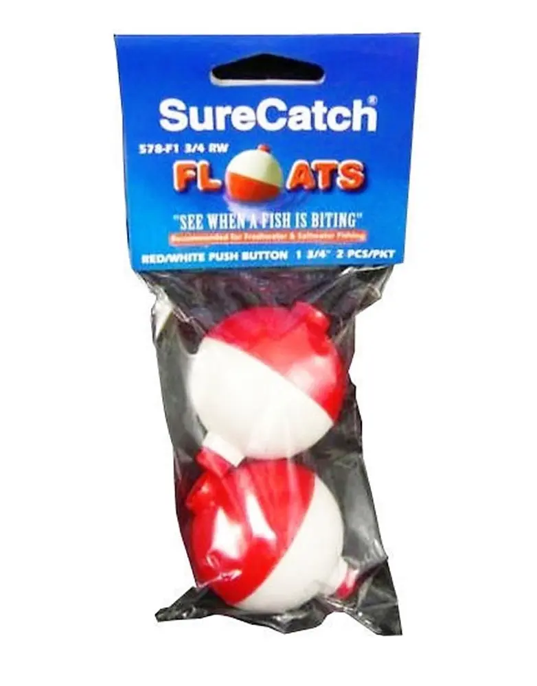 2 X 1 3/4 Inch Red and White Push Button Fishing Floats