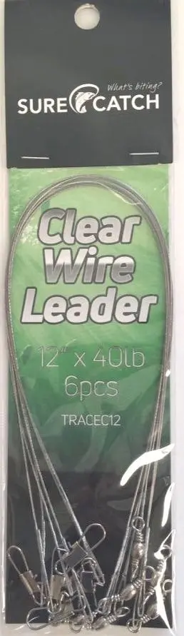 6 x Surecatch 6 Inch x 40lb Clear Wire Fishing Trace with Swivels and Snaps