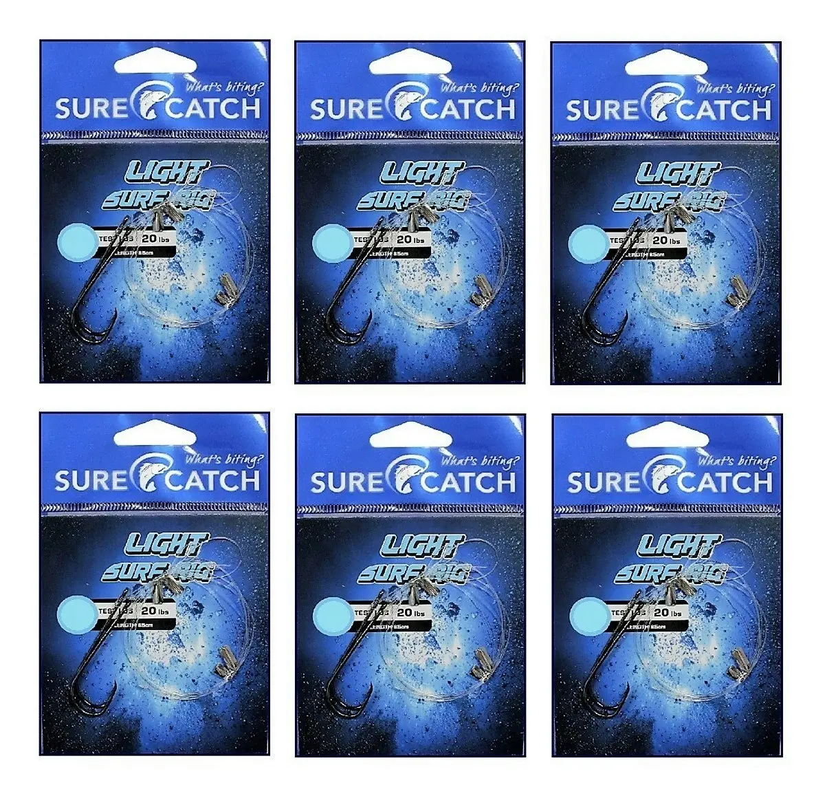 6 Pack of Surecatch Pre-Tied Light Surf Rigs with Chemically Sharpened Hooks