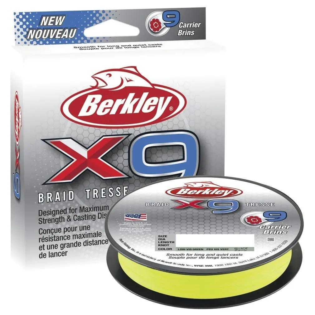 150m Spool of Berkley X9 Braided Fishing Line - Flame Green 9 Carrier Braid