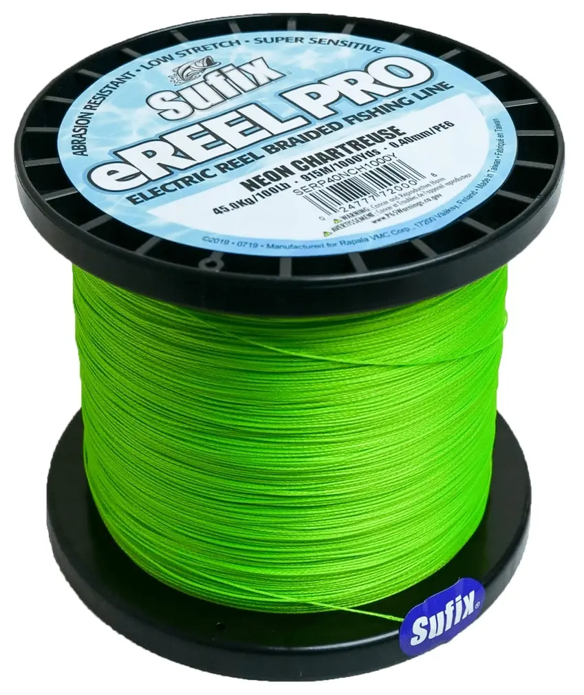 1000yd Spool of Neon Chartreuse Sufix E-Reel Pro Braid for Electric Fishing Reels