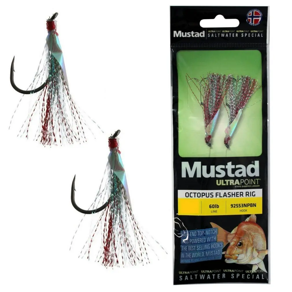 Mustad Ultrapoint Octopus Flasher Rig - Twin Hook Silver/Red Fishing Rig