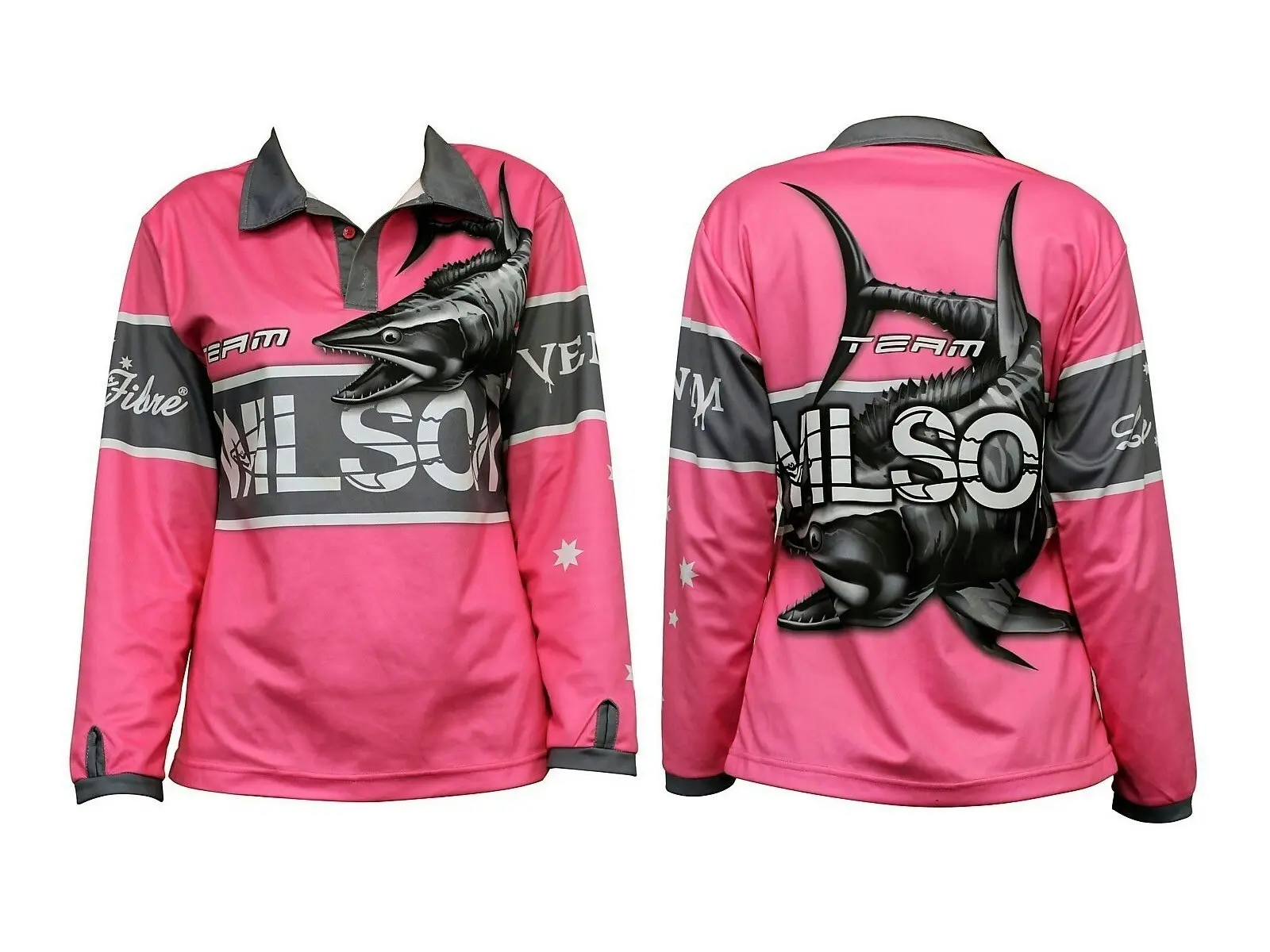 Team Wilson Pink Tournament Long Sleeve Fishing Shirt with Collar-Fishing Jersey