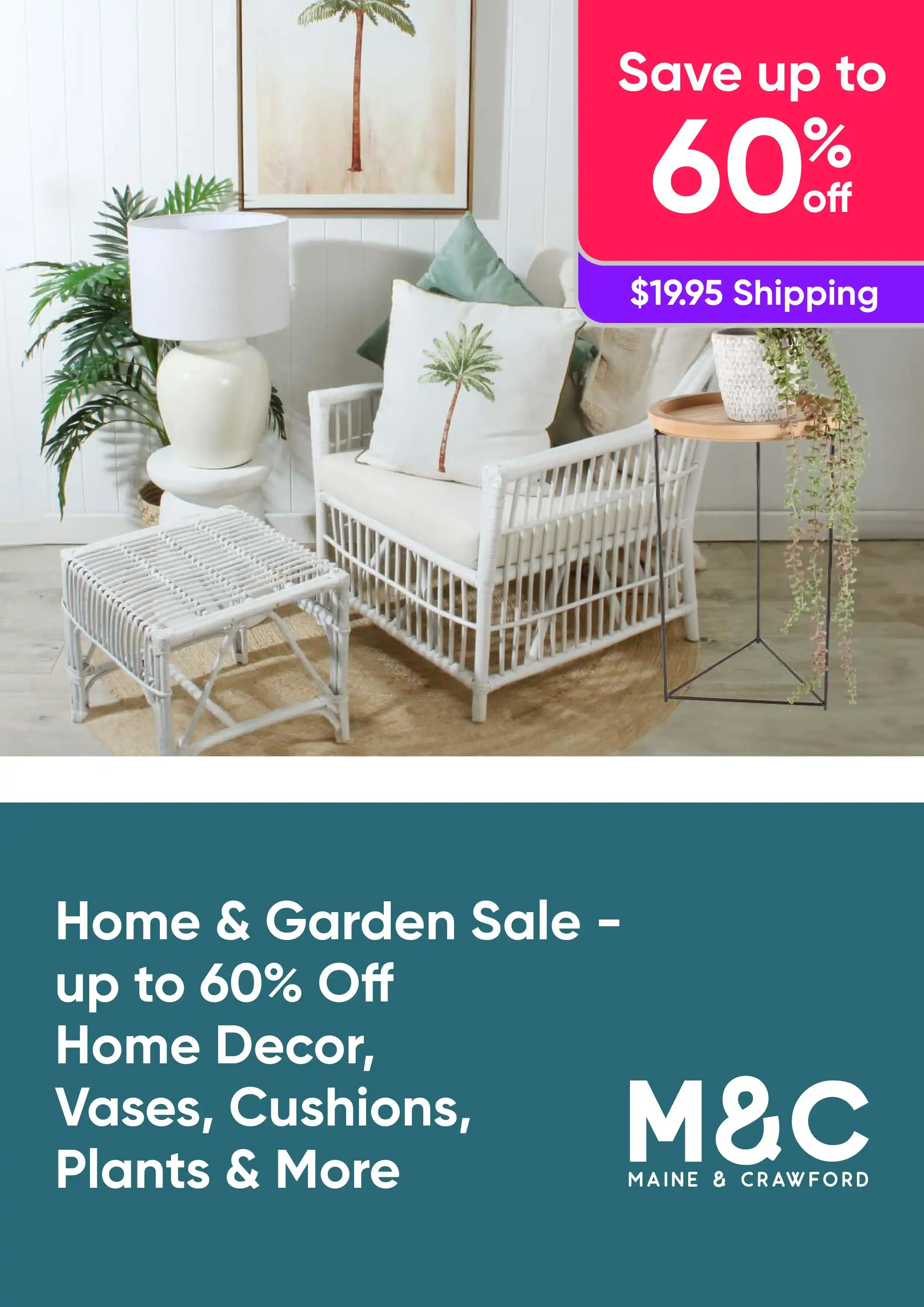 Home & Garden Sale up to 60% Off Home Decor, Vases, Cushions, Plants & More